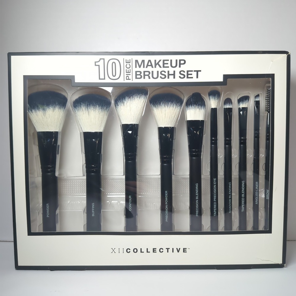 XII Collective 10 Piece Makeup Brush Set Black Professional Beauty Tools 1996691